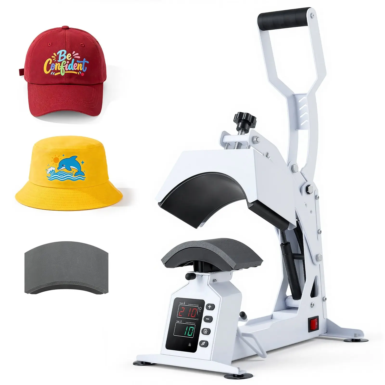 Hat Heat Press Machine With 2 Interchangeable Platens And Caps Stretcher, Precise Temperature And Time Control, Suitable For HTV Iron-On And Sublimation, For Hats And Caps, White, Home-Use Friendly, Durable, Easy To Use