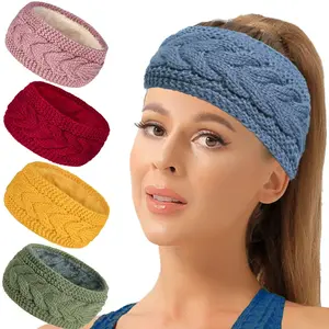 Warm Knitted Headband Thermal Thickened Lined Plush Ear Protection Running Hairband Warm Anti-Cold Jogging Cycling Headwear