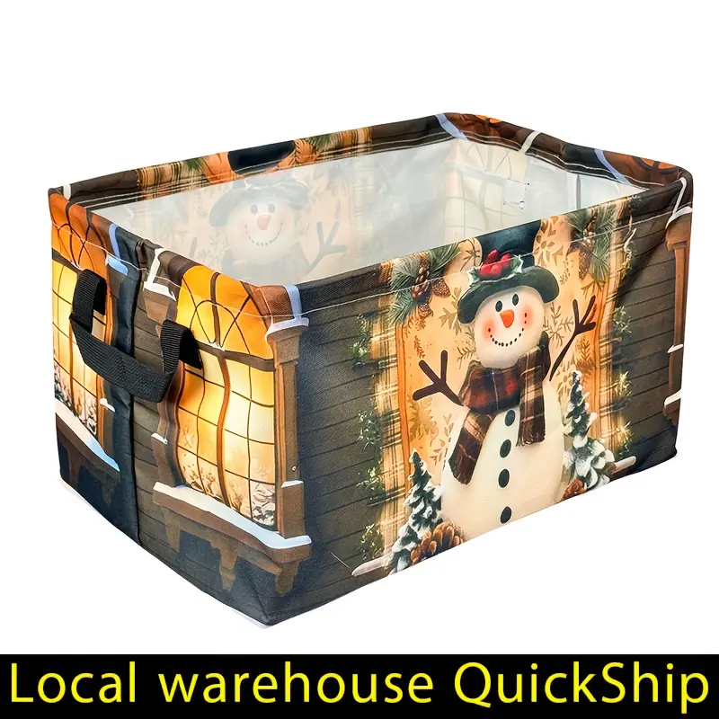 Collapsible Laundry Hamper with Cute Snowman Print - Durable Oxford Cloth, Thickened Material, Ideal for Bedroom & Bathroom Storage, Perfect Christmas Gift, Laundry Basket, Shelf Baskets