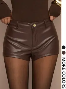 Women's 1pc Solid  Color High-Waisted Shorts (Retro Edgy Casual Style), Classic Button Closure & Belt Loop Detail & Slim-Fitting Silhouette & Mini Length Design