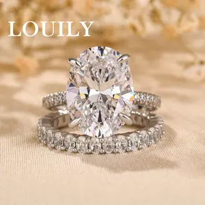 Louily Jewelry 8.0 Carat Oval Cut Wedding Ring Set, Engagement Ring Set for Women, 925 Sterling Silver Elegant Wedding Ring