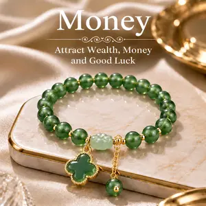 Luck Green Aventurine Four-Leaf Clover Bracelet – Wealth & Prosperity Charm for Good Fortune