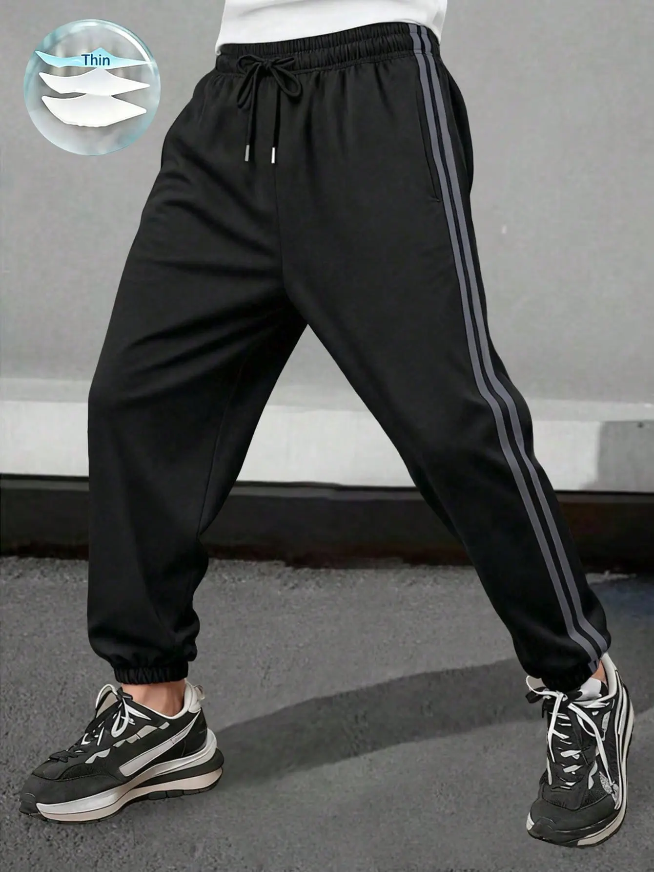 Men’s loose casual athletic pants with a drawstring waist; long pants for summer beach vacations, everyday wear, commuting, outdoor hiking, running, fitness, and jogging; relaxed fit; street-style ankle-length pants.