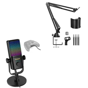 TONOR TCX3 Xbox Gaming Microphone with Boom Arm, RGB Condenser, Fast Charging, Low Noise, Compatible with Capture Card, 1.12 lb, One Tap Mute