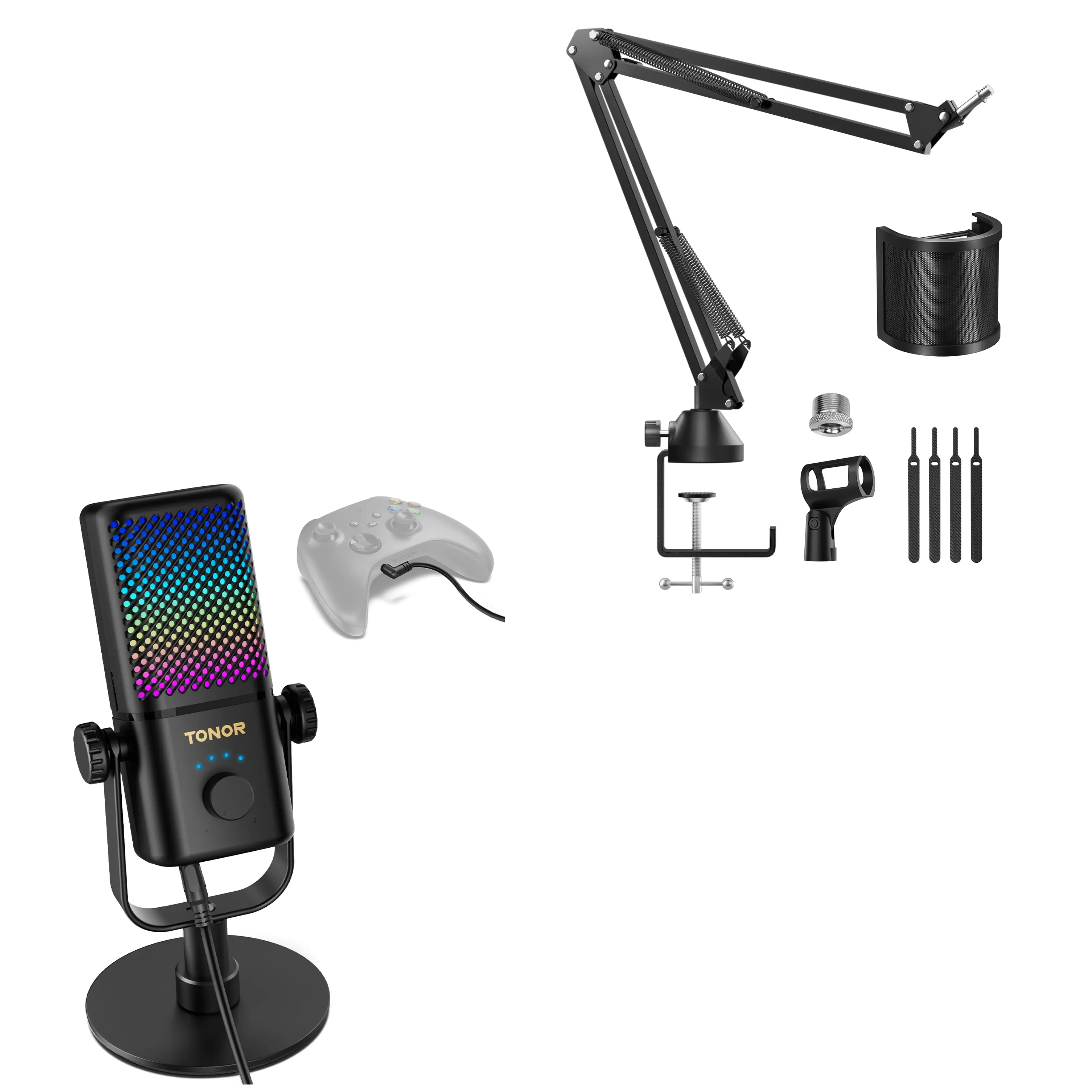 TONOR TCX3 Xbox Gaming Microphone with Boom Arm, RGB Condenser, Fast Charging, Low Noise, Compatible with Capture Card, 1.12 lb, One Tap Mute