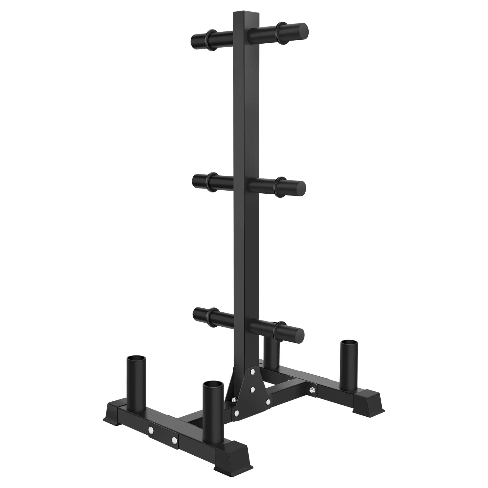 Weight Plate Storage Rack and Barbell Holder Stand, Vertical Steel Organizer for Home Gym, Fits Standard Plates, Easy to Assemble, Sturdy, Stable, Compact Vertical
