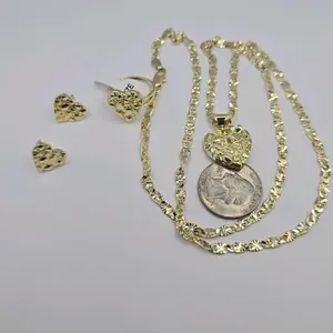 NUGGETS Heart fashion style set trio chain earrings with ring   BIG  size * Nugget * gold-plated sizes #8 #9 accessories women