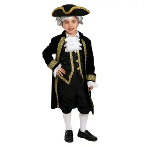 Historical Colonial Outfit For Kids - Black Jacket with Gold Trim, Jabot & Knickers - Historical Boys Costume for Halloween, Pretend Play Fun & Fantasy Theme Party