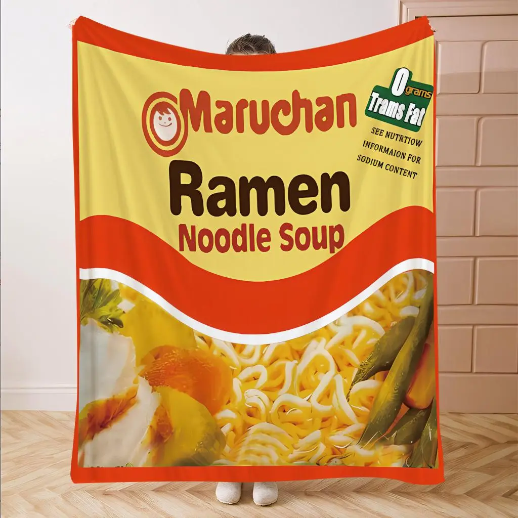 Ramen Noodle Pattern Flannel Cozy Blanket, Soft Comfortable Throw Blanket, Warm Napping Blanket for Home Office Travel Camping, Fluffy Blanket