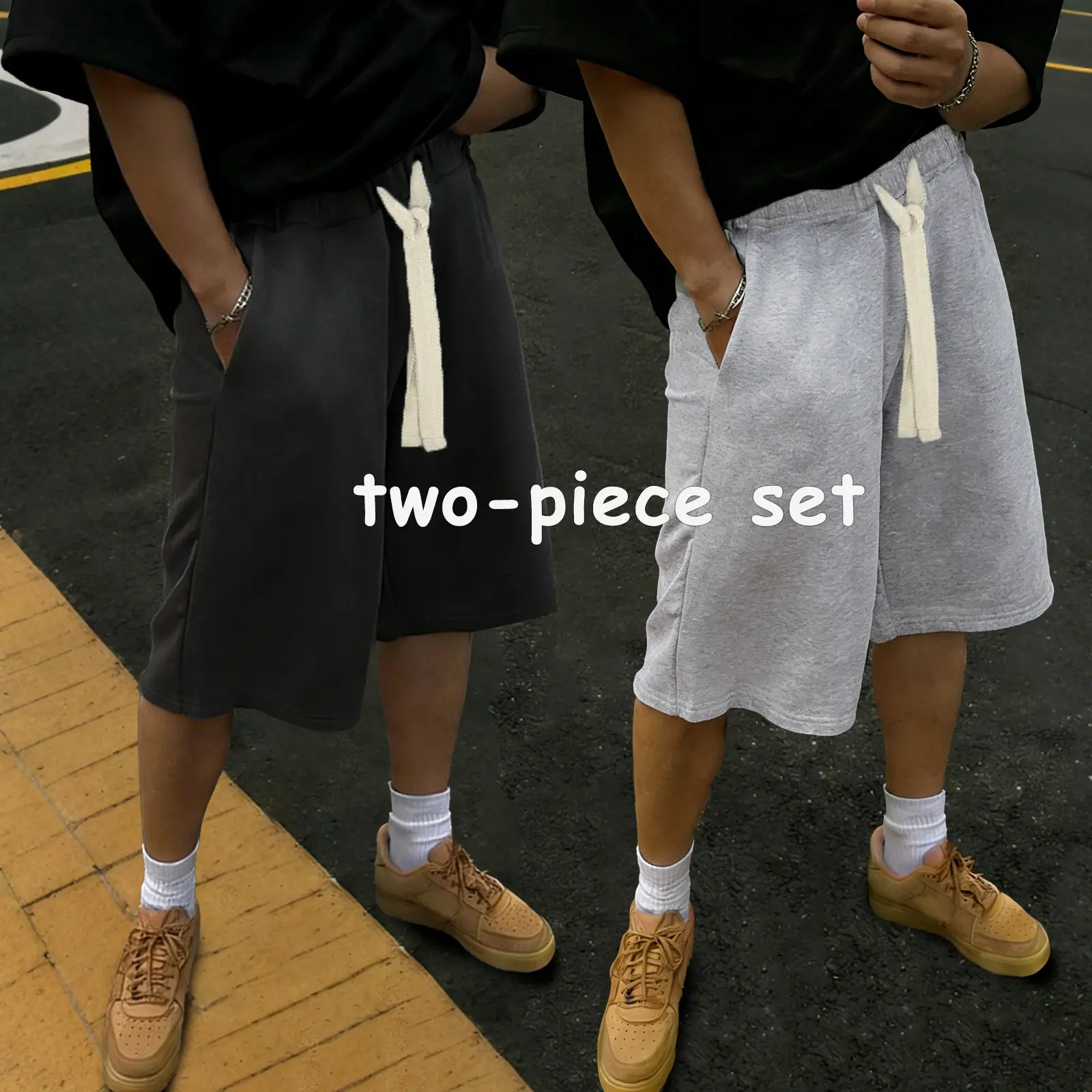 Men’s summer athletic shorts — classic solid color, straight cut, suitable for commuting and outdoor casual wear; mid-length (7/8).
