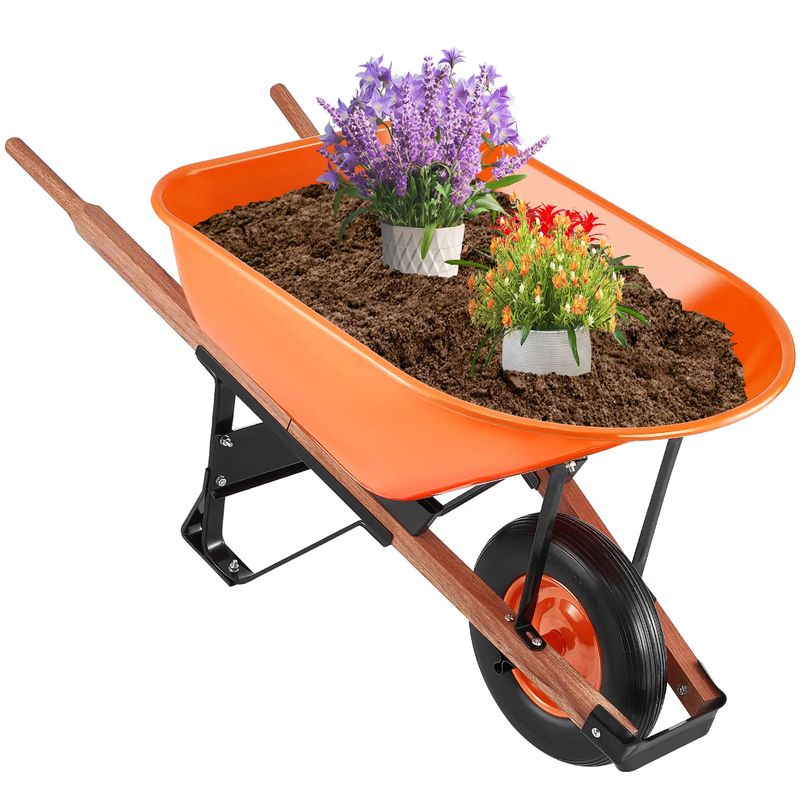 【Summerfinds】VEVOR Wheelbarrow Cart 6 Cu. Ft. Load & 330 lbs CapacityOne Wheel Garden Dump Cart Wheel Barrow with Metal Handle &  16"  Wide Track WheelsEasy Loading Utility Yard Cart & Wagons for Lawn Farm