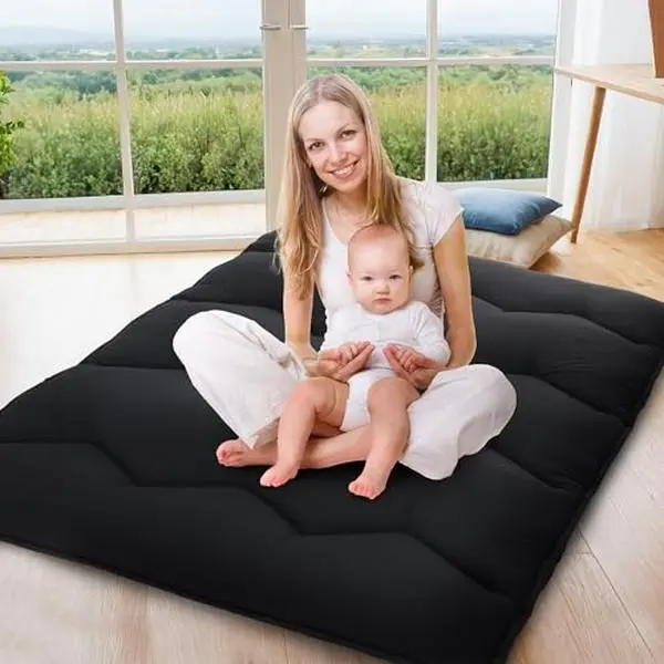 GARVEE 54"x 80" Full Size Futon Mattress, 3 Inch Thick Roll Up Sleeping Mat for Floor, Portable Mattress Tatami Mat for Camping, Dorm, Travel, Black