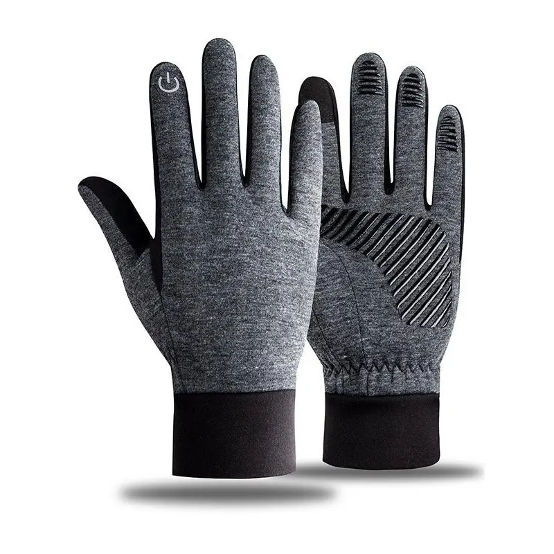 Autumn and Winter Fleece-Lined Outdoor Thermal Electric Bike Riding Touchscreen Hiking Climbing Non-Slip Gloves HF-001 Polar Fleece Black Gray S M L XL