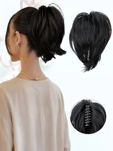 KAIRIYA 8 Inch Short Messy Straight Ponytail Bun - Heat Resistant Synthetic Hairpiece with Claw Clip for Women, Perfect for Holiday Parties & Daily Wear Ponytail Extensions