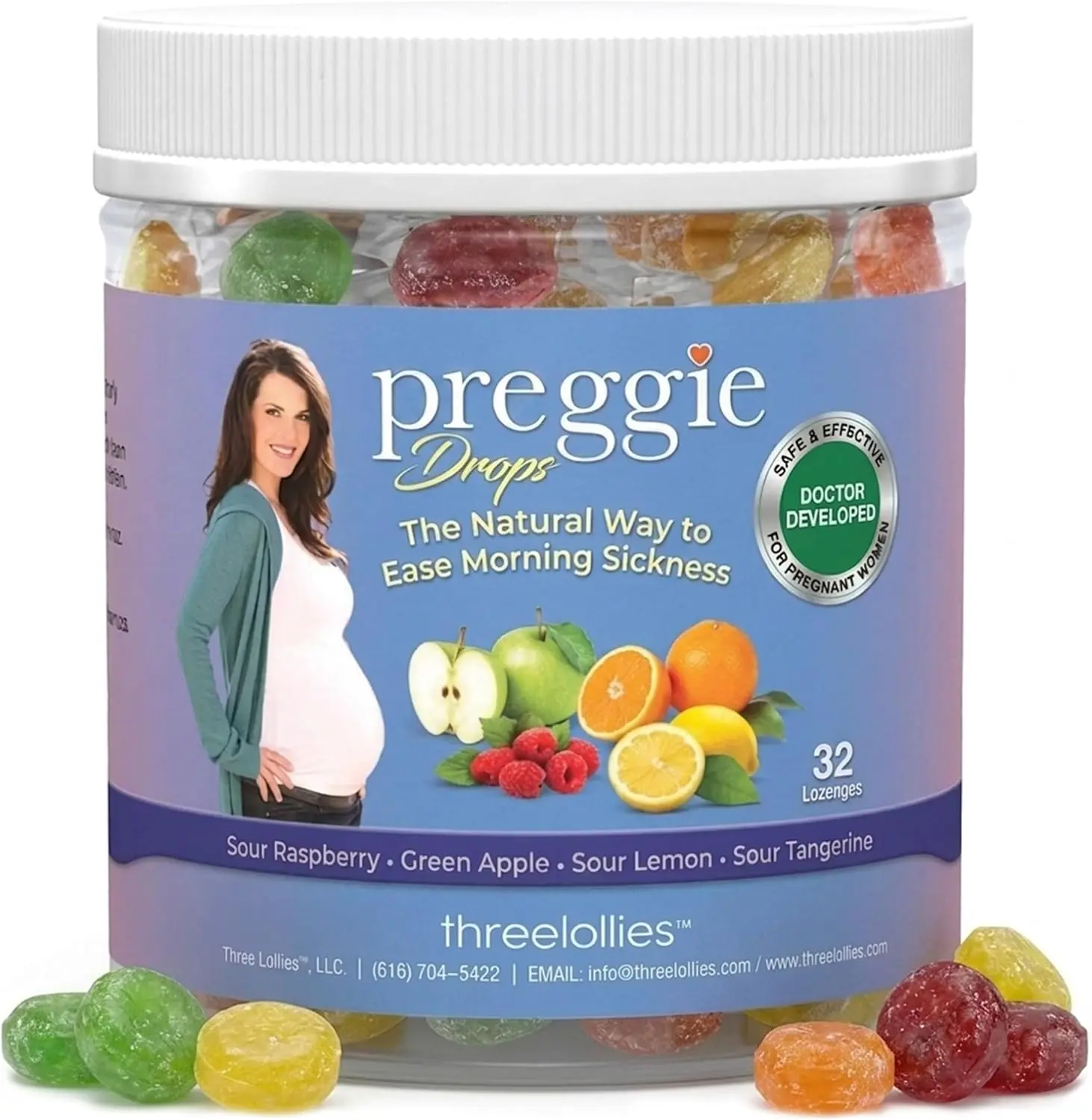 3 Lollies Preggie Pop Drops Pregnancy Hard Candy Variety Pack - 32 Count, Essential Oils-Infused for Morning Queasiness Support