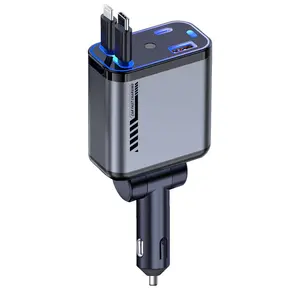 iPhone Car Charger, Retractable Fast USB C Phone Charger, 4 in 1 Cigarette Lighter Adapter with 2 Cables 31 Inch and 2 USB Ports, Multi Port USB Car Charging for iPhone 17/16/15/14/13/Pro Max,retractable car charger,car charger,car charger