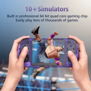 The R36H Promax retro handheld game console runs on a Linux operating system, has a built-in 3000mAh battery, 64GB/128GB of memory, over 20,000 classic games, more than 10 built-in emulator games, and supports WiFi connectivity. Install games.