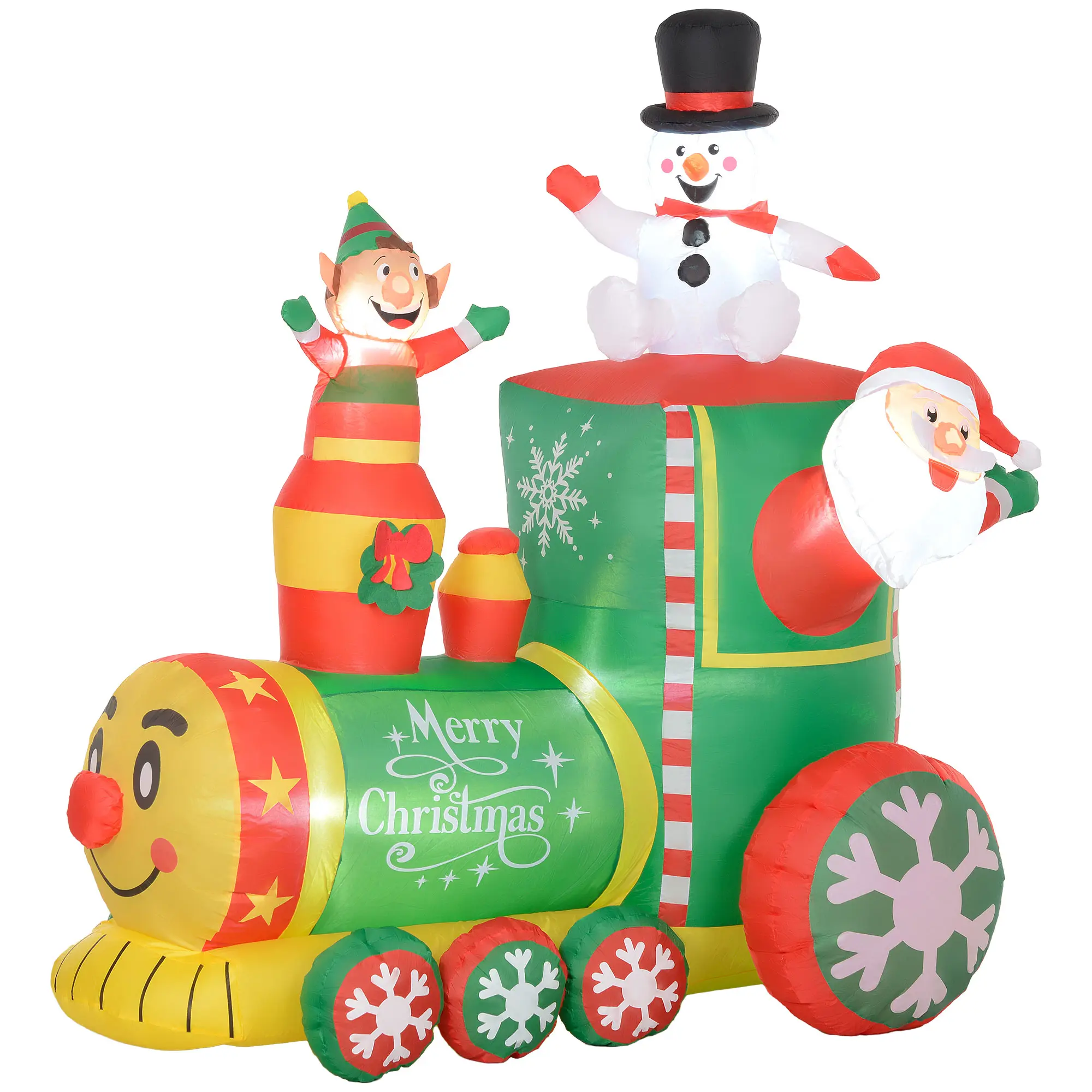 6FT Inflatable Christmas Train Decor with Santa Claus, Snowman, White LED Lights - Blow-Up Outdoor Display for Holiday Parties