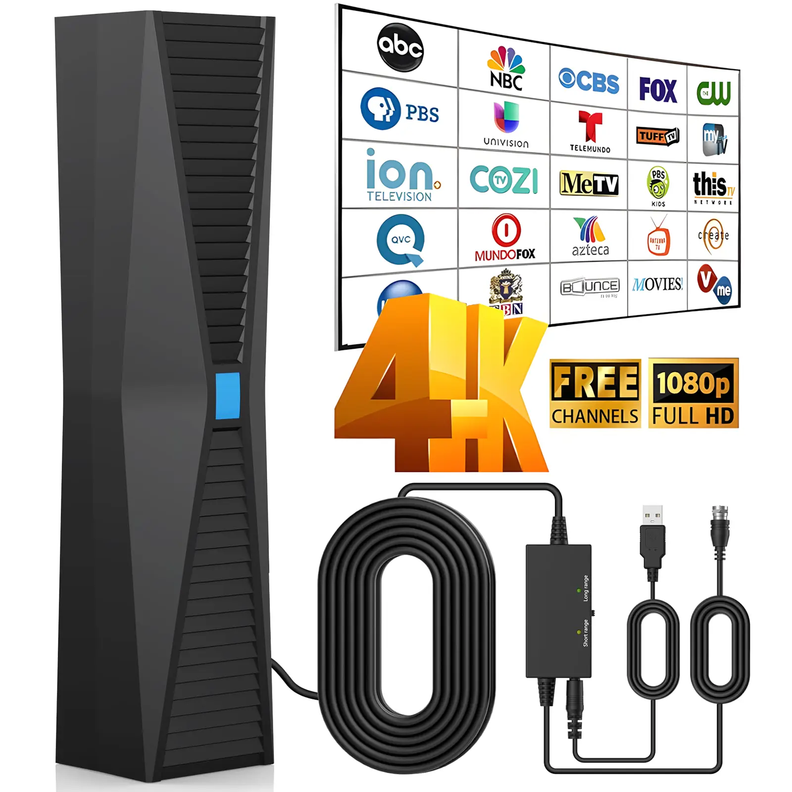 HD Digital TV Antenna for Local Channels, Indoor Outdoor Long Range HDTV Antenna Supports Smart TV Easy Setup