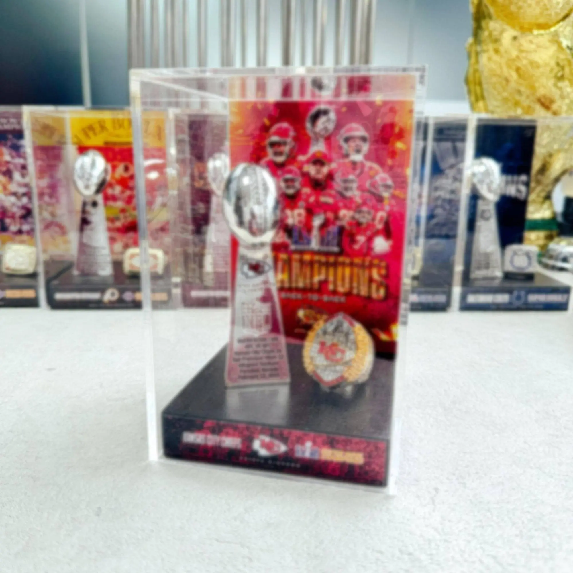 Kansas City Football Championship Trophy Display Case, Fan Collection Set, Sports Memorabilia Storage