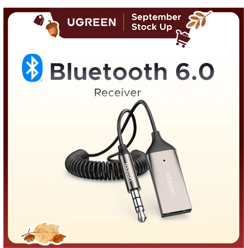 UGREEN Bluetooth 6.0 Aux Wireless Receiver with Built-in Microphone, 3.5mm Stereo Audio Port, Car Hands-Free Device, Accessories - Dealsforyourdays Grey Auxiliary Cord (USB None, Summer Sale), Aux To Bluetooth 6.0 Adapter,sohochic,tiktokshopstockup