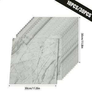 10pcs/30pcs Waterproof Thick Marble Texture Self-Adhesive Floor Tiles, Marble Flooring, Easy Install Removable Vinyl Wallpaper for Living Room Kitchen Bathroom Home Decor