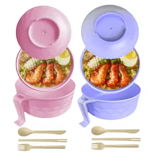 MIUVA 2 Sets Microwave Ramen Cooker Bowl Set with Spoon & Forks, Instant Noodle Bowl with Tableware, Ideal for College Dorm Room Apartment Essentials TikTokShopBlackFriday