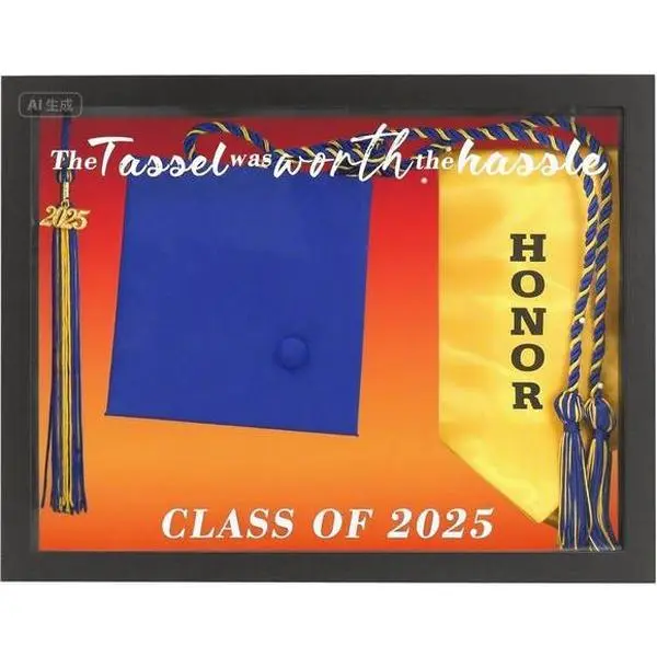 Classic Class of 2025 Graduation Shadow Box, 12.5x16.5 Black Wooden Frame with Inspirational Quote & Decorative Glass Photo Window, Reusable Keepsake Holder for Graduates, Home Decor Gift