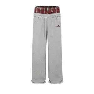 N6N Plaid Patchwork Sweatpants Man Athleisure Cotton Casual