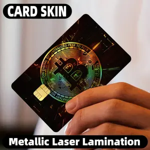 1set2pcs/Bitcoin Pattern Laser Cool Light Effect Sticker/Credit Card Anti-Theft Personal Privacy Protection Sticker/ Birthday Gift/Credit Card/Transaction Card/Transportation Card/Access Card Skin 4.96X3.78inch