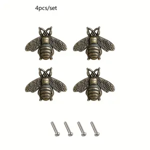 4 Bee Cabinet Door Handles, Zinc Alloy Metal Drawer Pulls, Polished Furniture Knobs, Vintage Honeycomb Style Bar Hardware