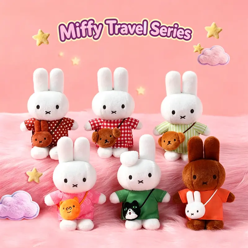 [back to school]Miffy Travel Series Plush Blind Box. Lovely Travel-Themed Miffy Rabbit Figure, Soft Plush Material, Can Be Used As Bag Pendant Or Desktop Ornament, Exquisite Official Merchandise.