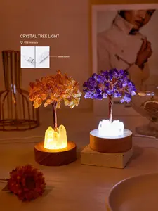 Natural Crystal Tree LED Atmosphere Night Light, Handmade / Quartz Gemstone Tree, USB Powered, Soft Glow, Home Decor, Spiritual Gift