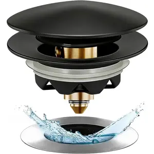 Bathtub Drain Stopper, Pop Up Tub Stopper and Cover, Bottom with Hair Catcher, Universal for 1.45 to 1.8in Drain, Replaces Old Drain Plug, Matte Black