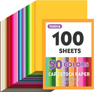 100 Sheets 8.5" X 11" Colored Cardstock, 50 Assorted Colors Construction Paper Card Stock Printer Paper for Printing, Card Making, DIY Crafts,School Supplies,Party Decorations (180GSM/65LB)