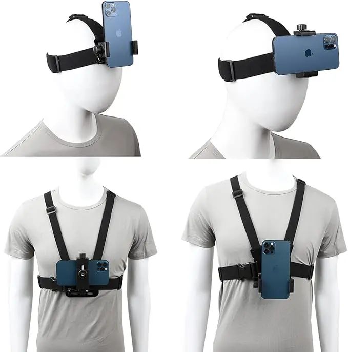 Adjustable Detachable First-Person View (FPV) Chest & Head Strap Mount - Universal Mobile Phone, GoPro, Garmin, Dragon Touch Camera Holder - Ideal for Sports Vlogging, Vlogging Equipment