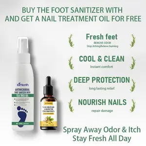 Ximonth Tea Tree Foot Spray - Antifungal & Moisturizing - 98% Odor Elimination - Repairs Dry Cracked Heels - Quick-Drying - Clinically Tested - Includes Free Nail Polish