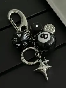 A star&dice&billiards design keychain, fashionable DIY acrylic men's and women's car keychain, fashionable aluminum alloy stainless steel chain, birthday gift accessories, bag accessories, Keychain For Bags