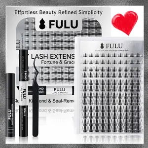 FULU DIY Lash Extension Kit 144Pcs Waterproof Long-Lasting Beginner Friendly Fluffy Weightless Look with Bond Seal Remover Tweezer