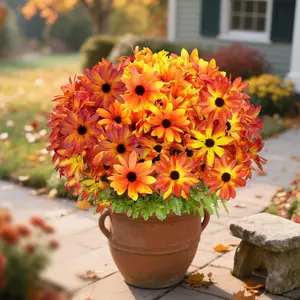 6 Bundles Fall Flowers Artificial for Decoration, Faux Mums for Outdoor Planters,UV Resistant Gerbera Daisy Chrysanthemum Flowers Fall Decor for Home Garden Patio Front Door Porch(Mixed Color)