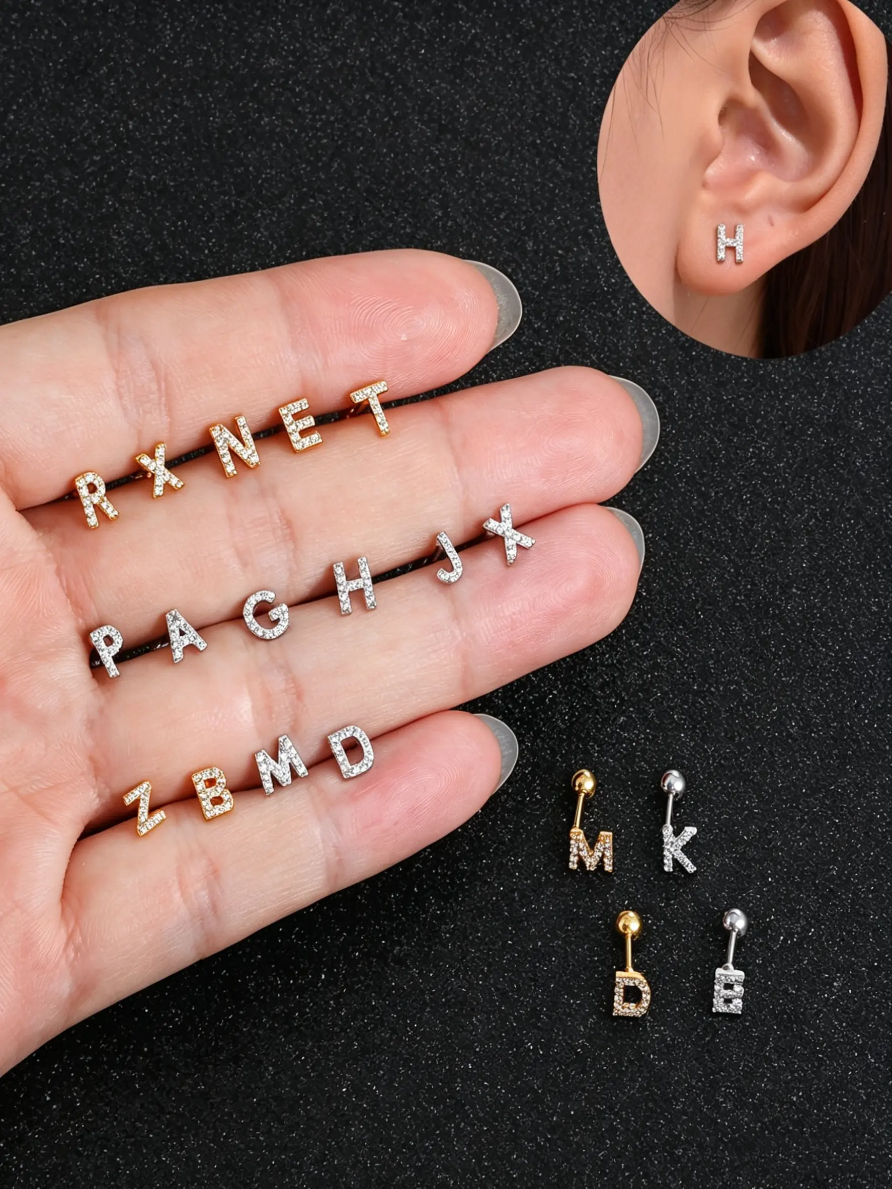 & Silver Color Initial Letter Earrings for Women, Personalized Earrings, Crystal Zircon, CZ Earrings, Hypoallergenic, Fashionable, Jewelry Gift