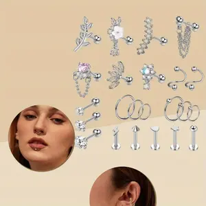 23PCS Stainless Steel Cartilage Earrings Set for Women Opal Conch Helix Earrings Labret Cartilage Stud Piercing Jewelry hoop clip ideas