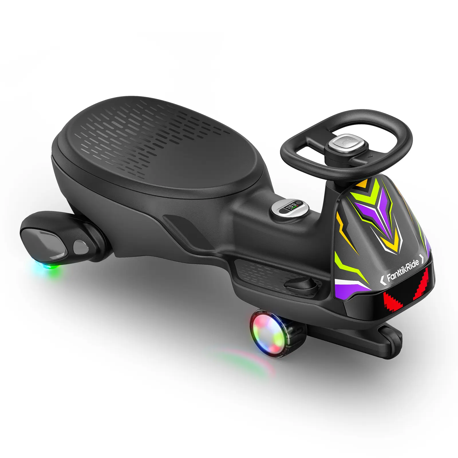 Unisex FanttikRide N10 Ultra+ Electric Wiggle Car for Ages 3+, 150 Lbs Max Weight, 5 Mph Max Speed, Pixel Headlight, App Control, Ultra-Quiet, USB-C Charging, Bluetooth, Anti-Rollover, PixDrive, Phantom Black
