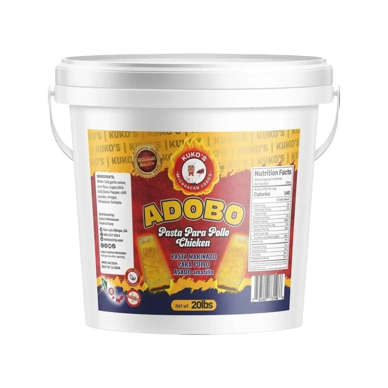 Pollo Asado Amarillo Yellow Chicken Extra Adobo Sauce 20 lbs.