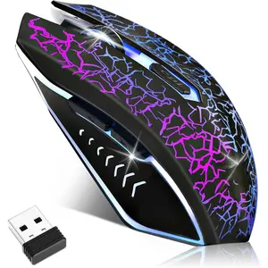 F-MUW12  Wireless Gaming Mouse, Rechargeable Wireless Computer Mouse, 7-Color LED Light, Ergonomic Mouse with 6 Silent Click Buttons, 3 Adjustable 2400 DPI Wireless Mouse for Laptop,PC,Mac, Black