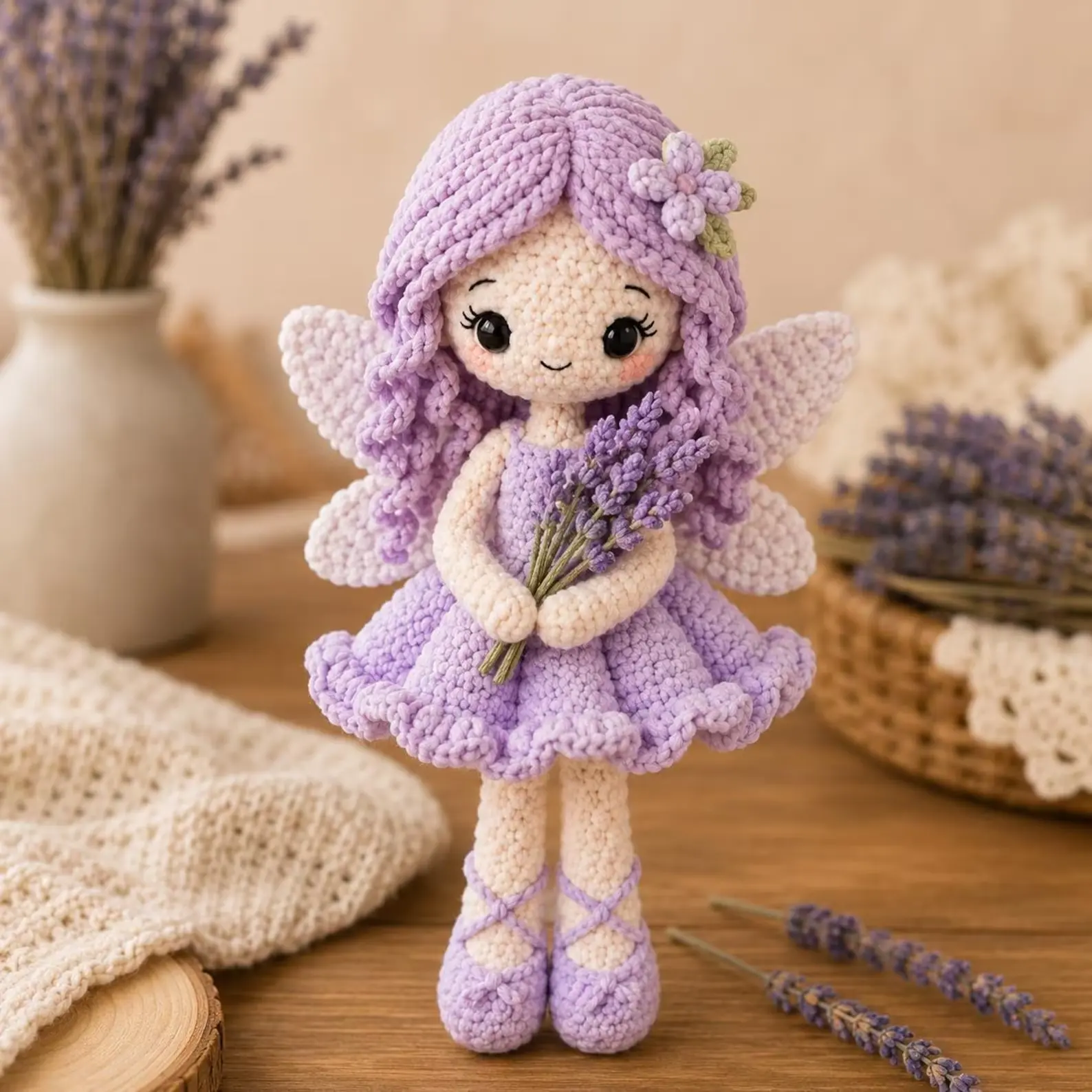 Crochet Fairy Doll, Handmade Amigurumi Angel, Ballerina and Flower Fairy, Fantasy Room Decor, Unique Crochet Gift