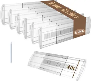 6 Pack Drawer Dividers for Clothes,4" High Expandable From 13-21" Clear Drawer Organizers, PC Separators for Dresser/Bedroom///Office