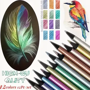 12pcs/24pcs Drawing Metal Color Art Pencil Set, 3.0mm Soft Lead Core, Rich Colors, Dust-Free, Wide Tip, Ideal for Adults Coloring, Sketching, DIY Projects