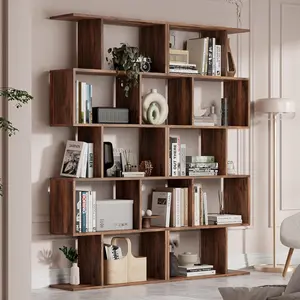 Geometric Bookcase Set of 2 , S-Shaped Modern Bookshelf, Room Divider Bookshelf, 62" Tall Unique Abstract Bookcase with 5-Tier Display Shelf for Living Room Office