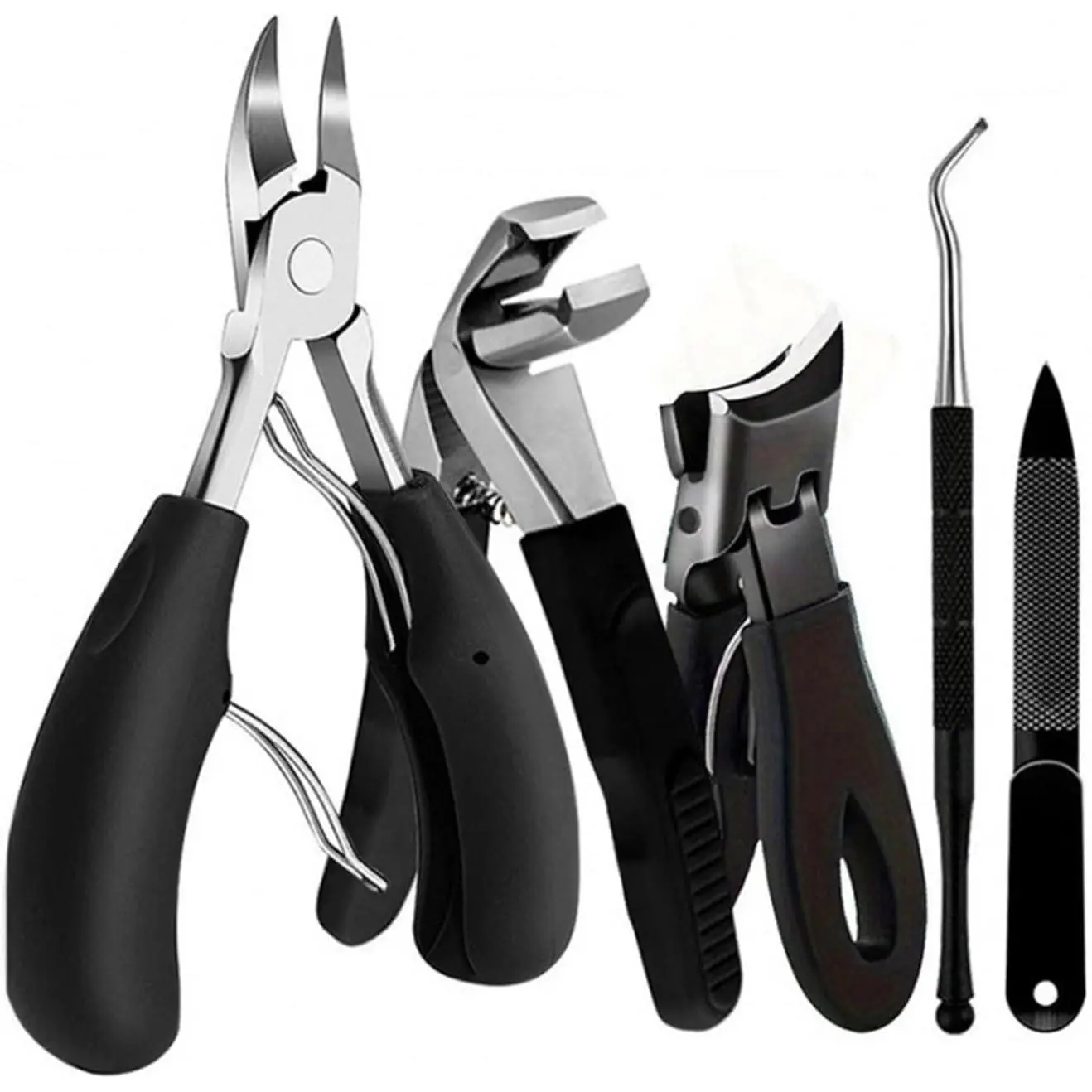 5pcs Nail Care Set A Precision Trimming Tool Kit Designed for Thick Hard Toenails includes Wide mouth Nail Clippers Angled Scissors Ingrown Toenail Tools and a Nail File